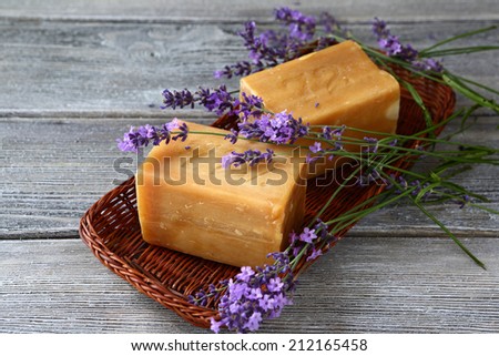 bars of soap and lavender flowers, hygiene
