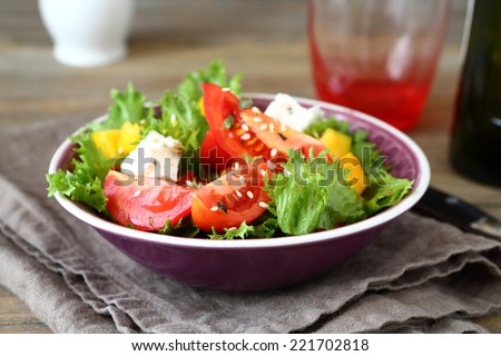 Fresh tasty salad with  vegetables and feta, healthy food