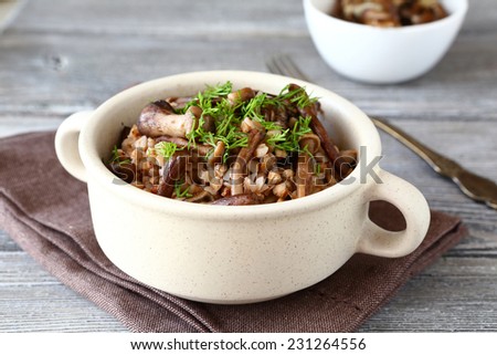 Cooked Buckwheat and mushrooms, tasty food