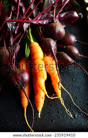 Raw carrots with beets, healthy food