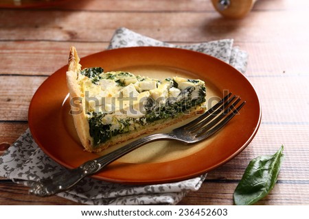 Piece of pie on a plate with mint, italian food