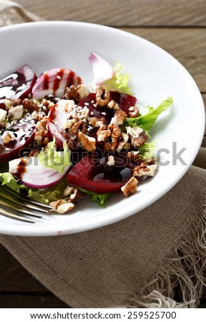 Light salad with beets, walnuts and cabbage, food