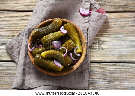 Pickles in wooden bowl, food