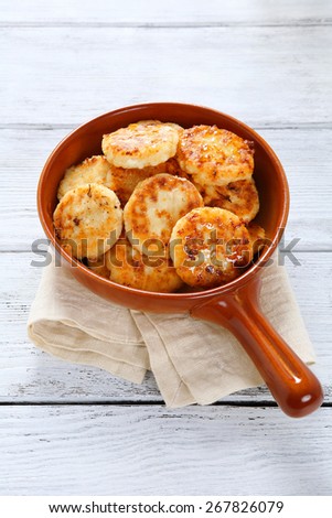 Sweet pancake in a frying pan, food