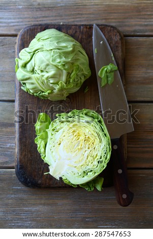 two halves of the young cabbage, top view