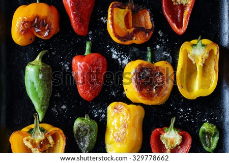 roasted pepper with sea salt, food top view