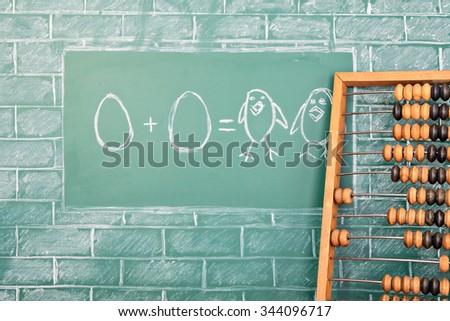 Education funny mathematics idea on sample of addition of eggs