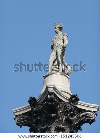 Statue of Horatio Nelson on Nelson\'s Column in Trafalgar Square in London