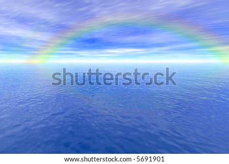 Rendered seascape with a rainbow