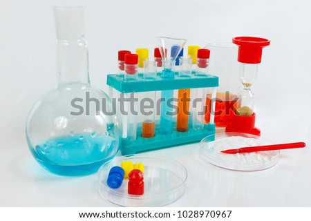 Tools and equipment for medical research on a white background