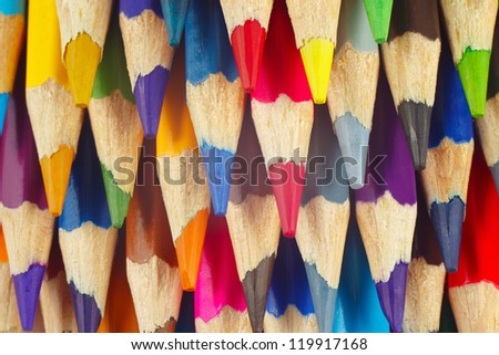 Background of colored pencils for art closeup