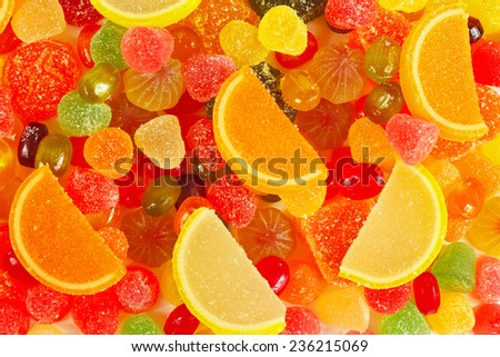 Background of colorful fruity jujube and sweets close up