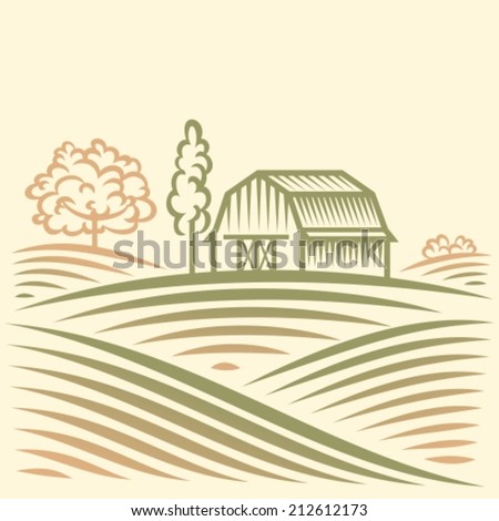 Agriculture Landscape with Barn and trees. American Farm