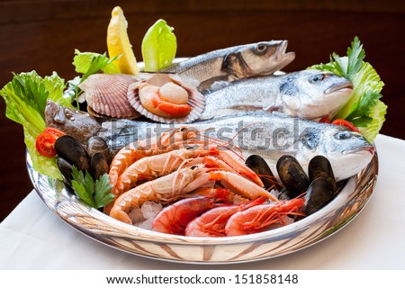 Close Up Of Appetizing Mediterranean Seafood Platter.