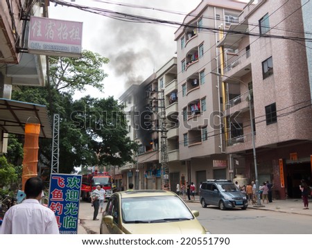 SHIJIE DONGGUAN;CHINA - September 22 a rental apartment on fire September 22, 2014 in Dongguan China.