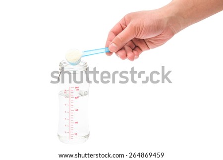 putting powdered milk into a baby bottle with clipping path