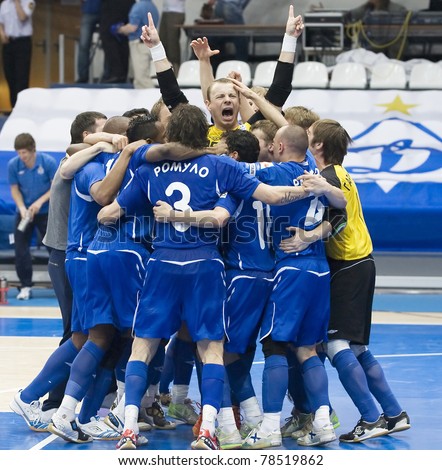 MOSCOW - JUNE 2, Russian Futsal championship, play-off games Dinamo vs. Sinara, final on June 2, 2011 in Moscow. Dinamo is celebrating the second win in series.