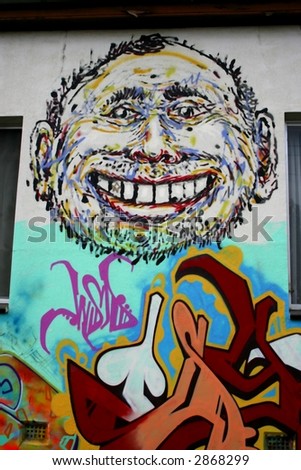 Happy man, street graffiti art in Melbourne 2