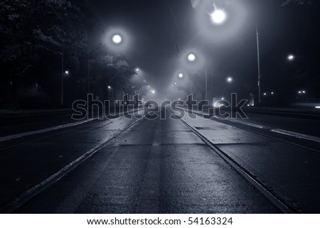 Fog on the street at night