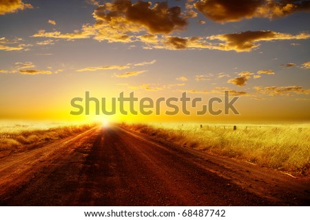 Country road and  sunset.