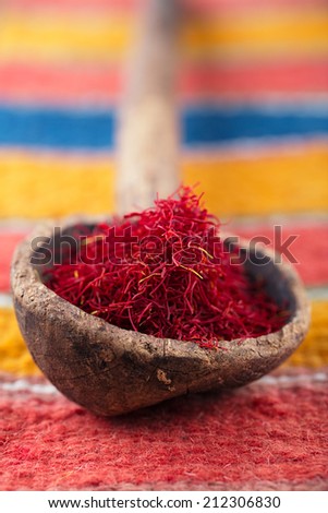 saffron spice in morocco souk, closeup, shallow dof