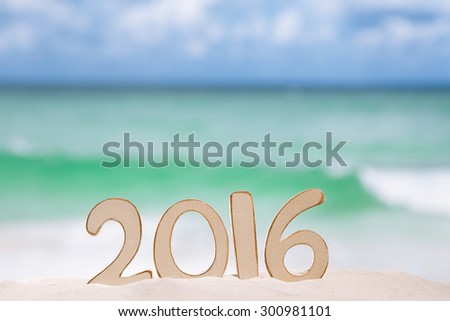2016 numbers letters with  ocean , beach and seascape, shallow dof