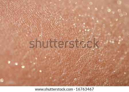 human skin background with glitter sparkles dust , super macro shot, shallow DOF