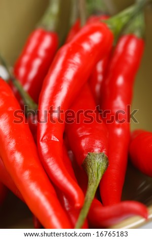 red chillies in a bowl, macro, shallow DOF