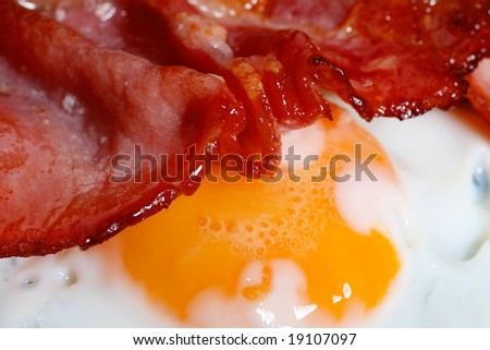 bacon rasher and fried egg , macro shot, shallow DOF