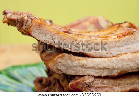 smoked pork rack of ribs , shallow DOF