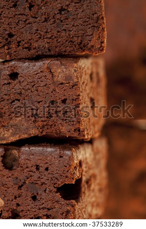 chocolate brownies stacked, full frame, macro