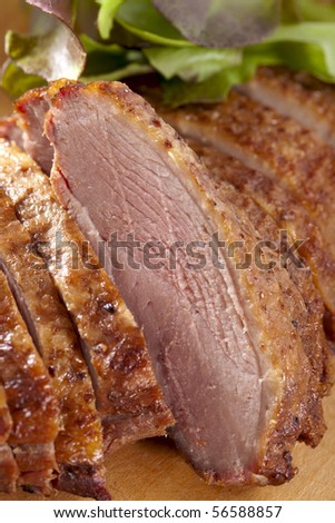 smoked  duck breast meat fillet,  sliced