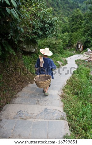 Guilin Rice Field Terrace, walking man