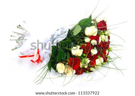 beautiful bouquet of bright red flowers isolated on white background