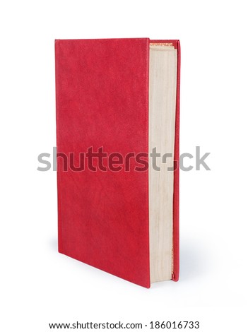 Blank vertical book cover template with pages in front side standing on white surface Perspective view