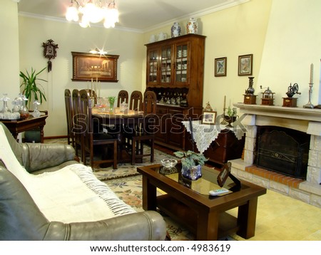 Retro living room with lots of wood furniture