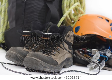 Some gear for climbing isolated on white