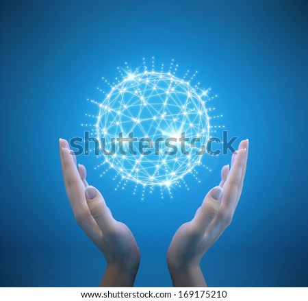 Future technology holographic interface in hands Future technology holographic interface in hands