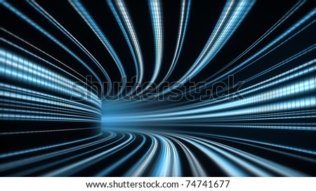 3D Illustration of abstract time tunnel with blue lines
