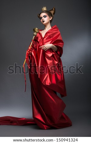 Fantasy. Woman Wizard In Red Pallium With Scepter. Mystery
