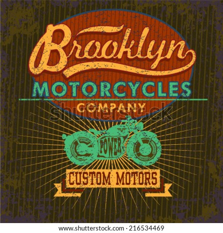 Retro t-shirt print design with a green motorcycle graphic Vintage poster design Retro t-shirt print design with a green motorcycle graphic Vintage poster design