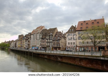 Strasbourg, France - May 08, 2014: Timber framing houses at chanel