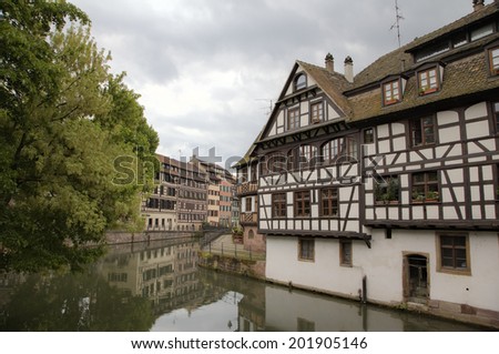 Strasbourg, France - May 08, 2014: Timber framing houses of district \
