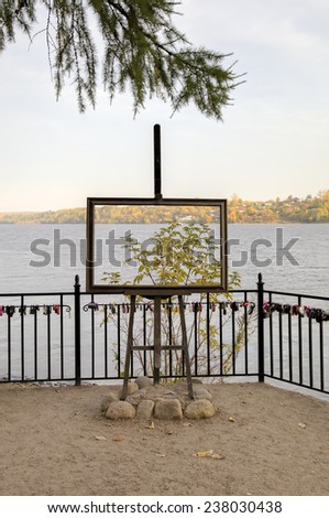 Ples, Russia - September 24, 2014: Sculptural composition on the bank of Volga \