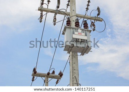 electricity post with transformer and fuse
