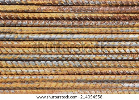 rusty steel rods or steel bars use for reinforcement concrete in construction