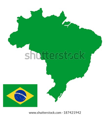 Brasil high detailed green vector map and flag isolated on white background Silhouette illustration Brasil high detailed green vector map and flag isolated on white background Silhouette illustration