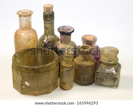 Old styled dirty glass bottles