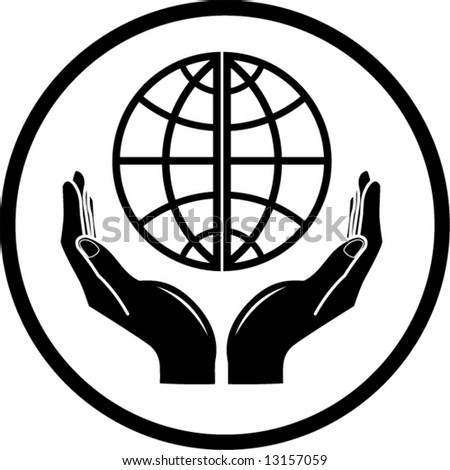 stock vector : Vector globe in hands icon. Black and white. Simply change.