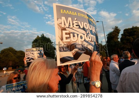 THESSALONIKI, GREECE - JUNE 22, 2015: WE STAY IN EUROPE protest. Citizens gathered around the White Tower in Thessaloniki to express their support for Greeceâ??s staying in united Europe.